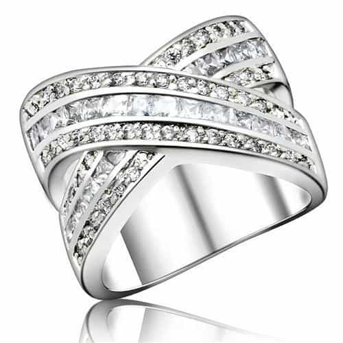 Sterling Silver CZ Crossover Multi-Row Ring view 2