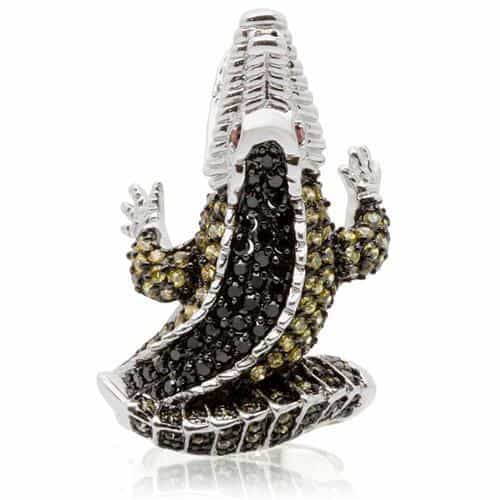 Brass Black White CZ Crocodile Wrap Ring view 6