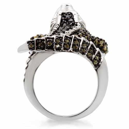 Brass Black White CZ Crocodile Wrap Ring view 10