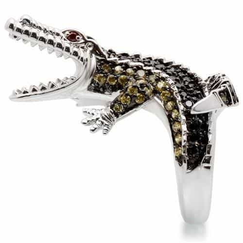 Brass Black White CZ Crocodile Wrap Ring view 12
