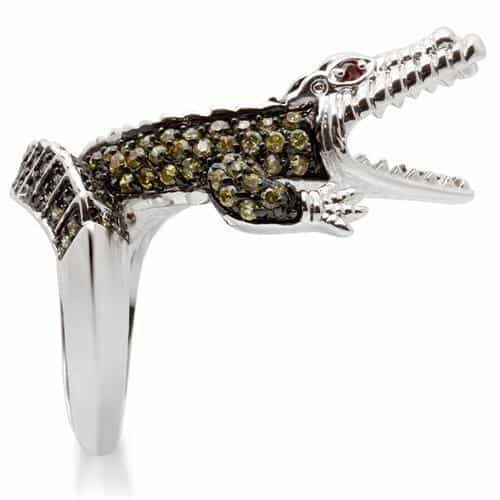 Brass Black White CZ Crocodile Wrap Ring view 14