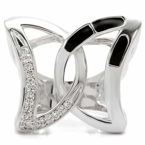 Brass Black Enamel Geometric CZ Cutout Ring view 6
