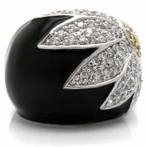 Brass Black Enamel CZ Leaf Petal Ring view 6