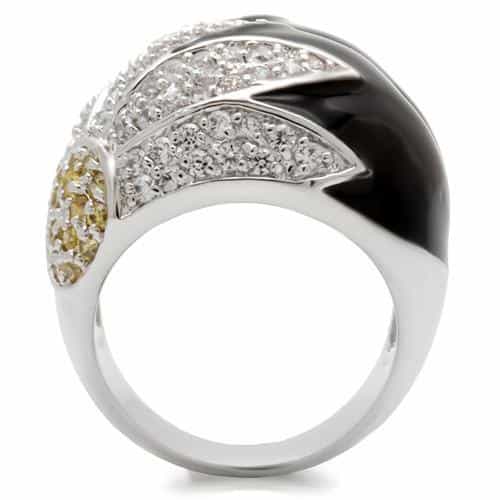 Brass Black Enamel CZ Leaf Petal Ring view 8