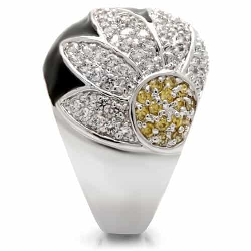 Brass Black Enamel CZ Leaf Petal Ring view 10