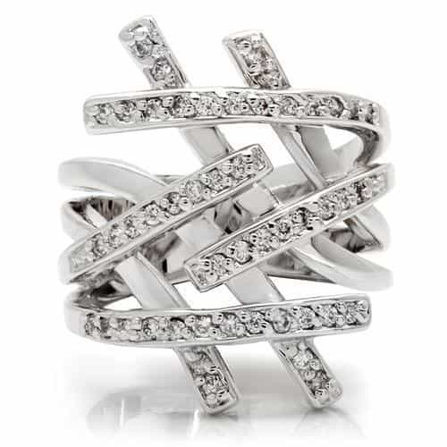 Brass CZ Multi-Band Crossover Ring view 6
