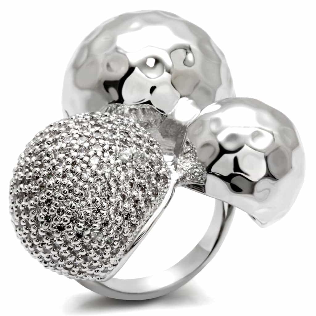 Brass CZ Pavé Ball Hammered Ring view 2