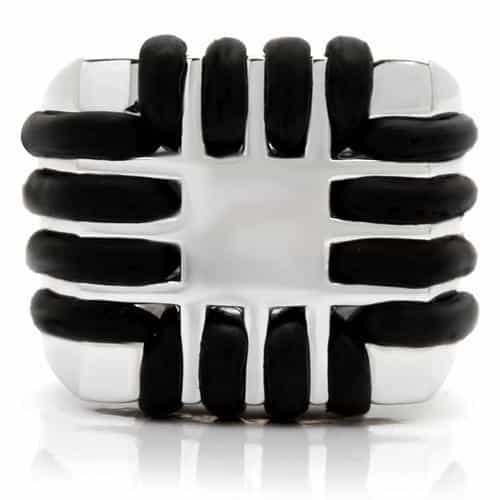 Brass Black Enamel Geometric Grid Ring view 6
