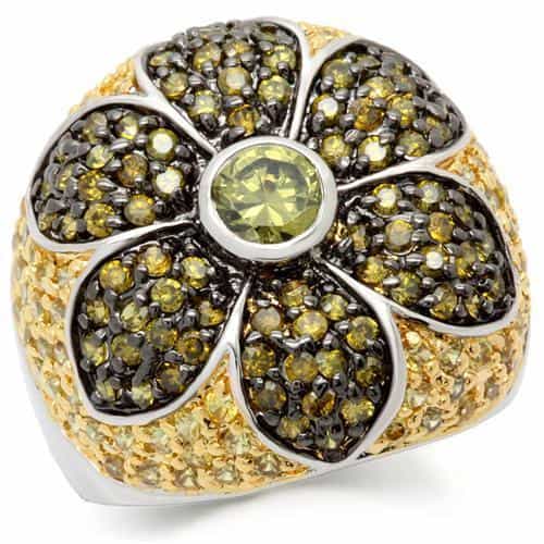 Brass Olive CZ Flower Cocktail Ring view 2