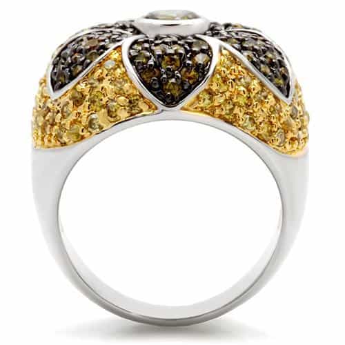 Brass Olive CZ Flower Cocktail Ring view 8