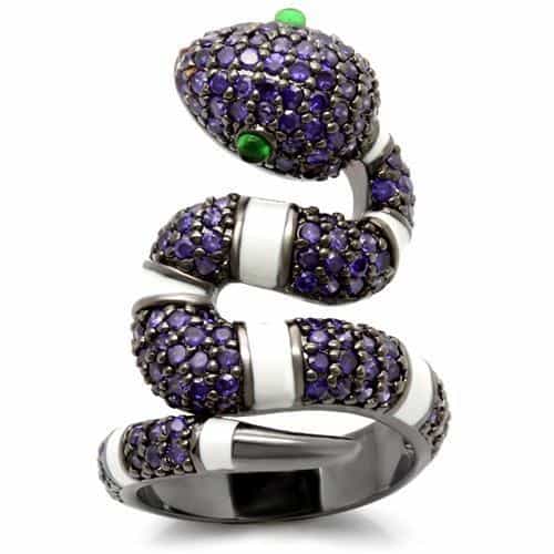 Brass Amethyst CZ Snake Ring view 2