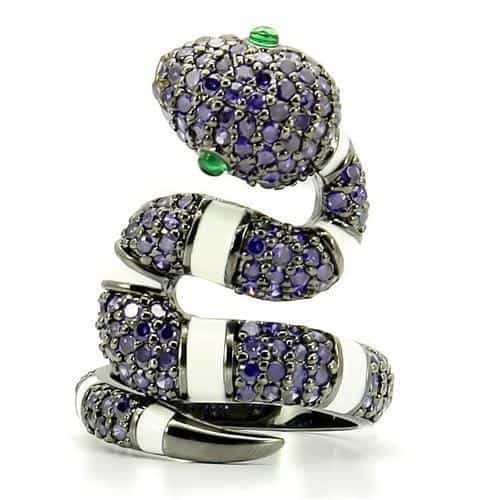 Brass Amethyst CZ Snake Ring view 6
