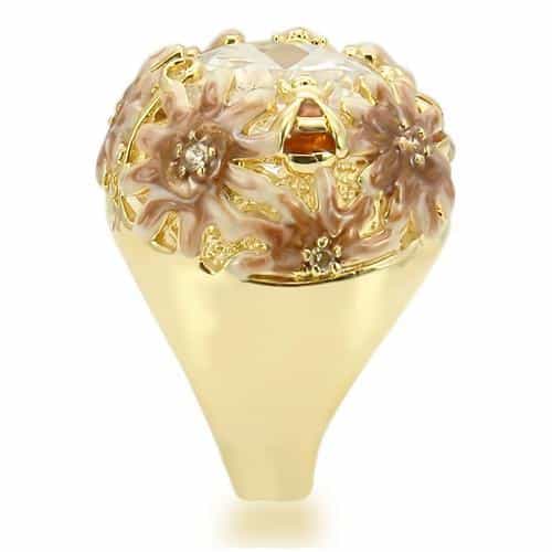 Brass CZ Floral Enamel Dome Ring view 10