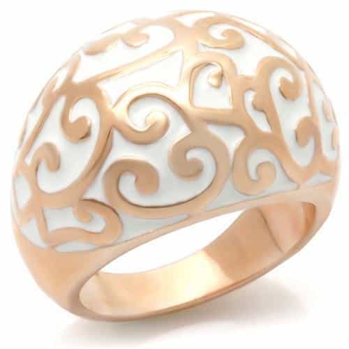Brass Rose Gold White Enamel Filigree Dome Ring view 2