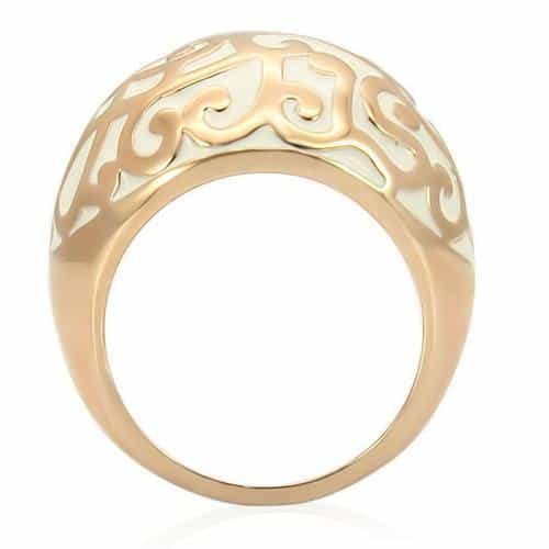 Brass Rose Gold White Enamel Filigree Dome Ring view 8
