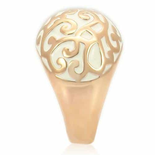 Brass Rose Gold White Enamel Filigree Dome Ring view 10