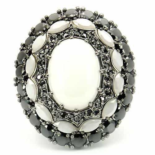 Brass White Opal Black CZ Halo Ring view 6