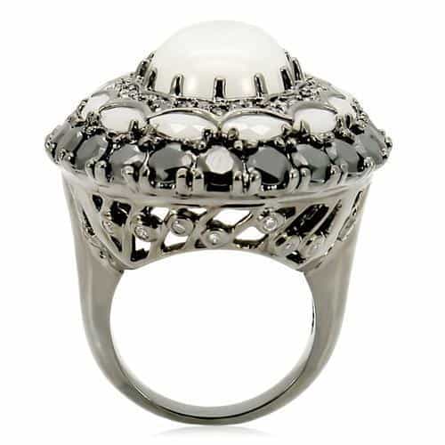 Brass White Opal Black CZ Halo Ring view 8