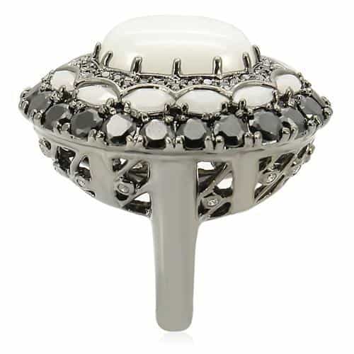 Brass White Opal Black CZ Halo Ring view 10
