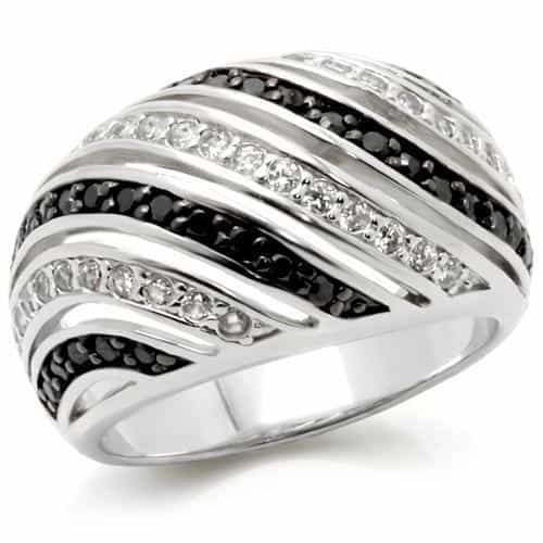 Brass Black White CZ Stripe Ring view 2
