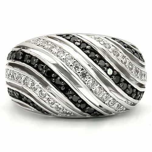 Brass Black White CZ Stripe Ring view 6