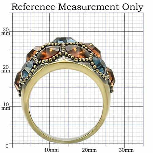 Brass Blue Amber Crystal Rivoli Cluster Ring view 4