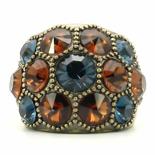 Brass Blue Amber Crystal Rivoli Cluster Ring view 6
