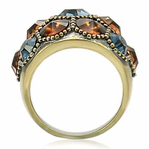Brass Blue Amber Crystal Rivoli Cluster Ring view 8