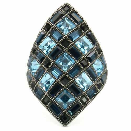 Brass Blue Topaz Square CZ Grid Ring view 6