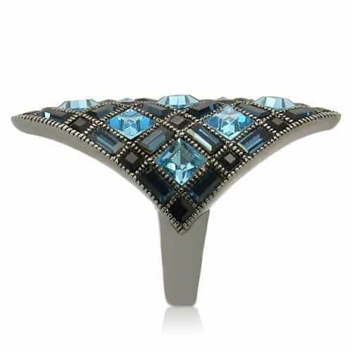 Brass Blue Topaz Square CZ Grid Ring view 10