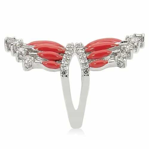 Brass Red Coral Bead CZ Fan Ring view 10