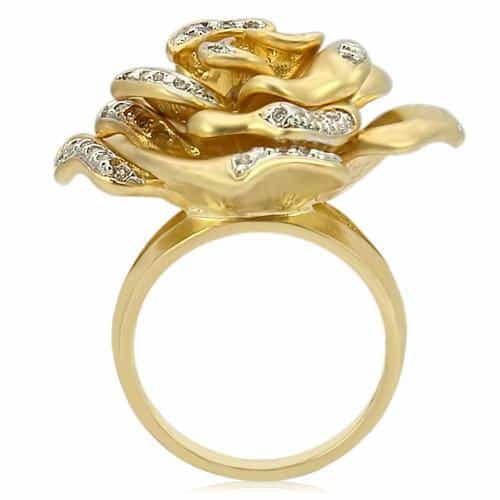 Brass Gold CZ Rose Bloom Ring view 8