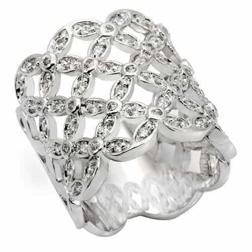 Brass CZ Floral Lattice Wide Band Ring view 2