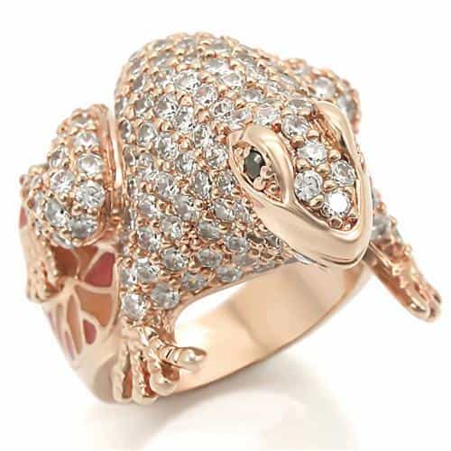 Brass Rose Gold Crystal Frog Ring view 2