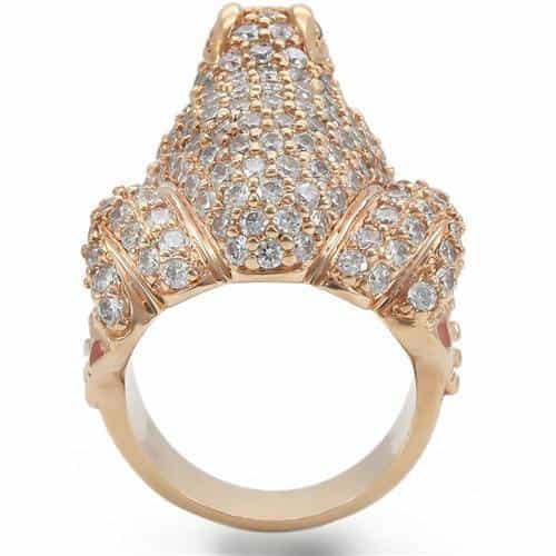 Brass Rose Gold Crystal Frog Ring view 10
