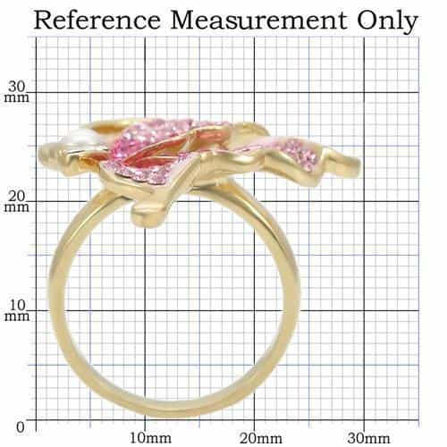 Brass Pink Crystal Butterfly Pearl Ring view 4