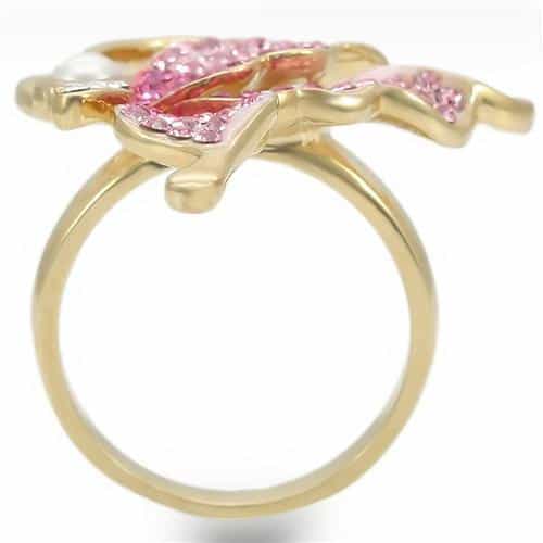 Brass Pink Crystal Butterfly Pearl Ring view 8