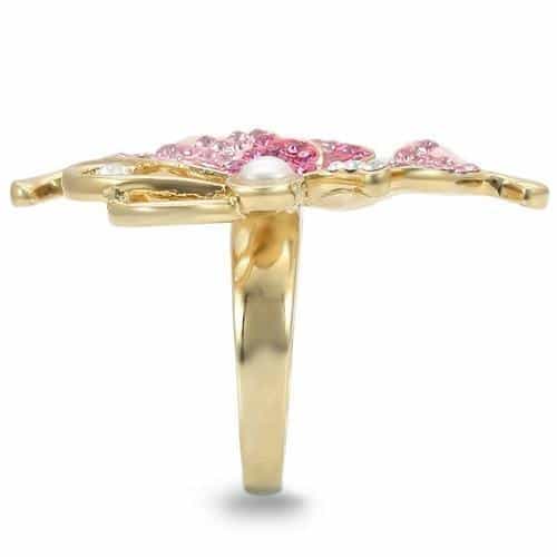 Brass Pink Crystal Butterfly Pearl Ring view 12