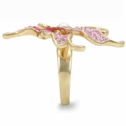 Brass Pink Crystal Butterfly Pearl Ring view 14