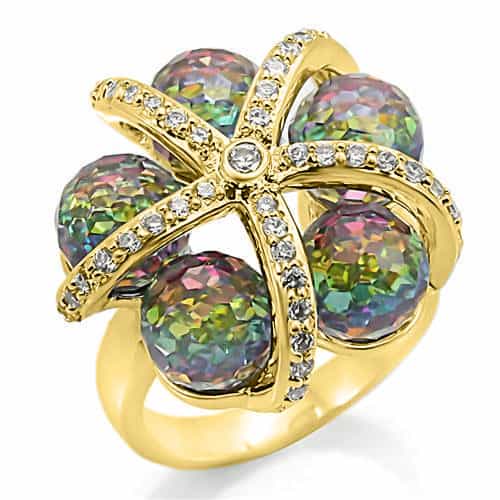 Brass Iridescent Crystal Starfish Bow Ring view 2
