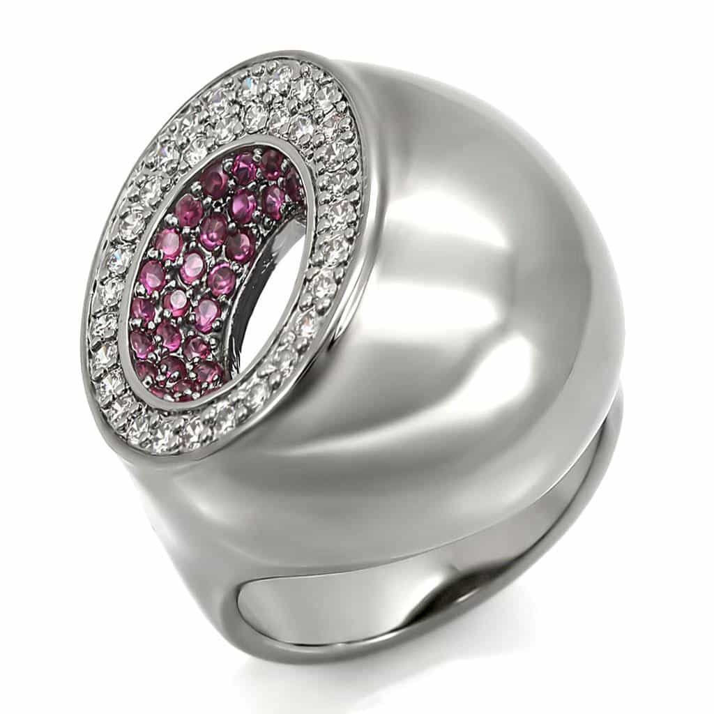 Brass Pink CZ Oval Dome Ring view 2