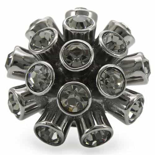 Brass Grey Crystal Flower Cluster Ring view 6