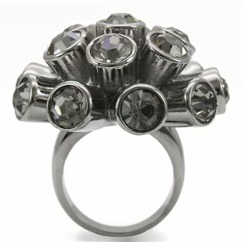 Brass Grey Crystal Flower Cluster Ring view 8