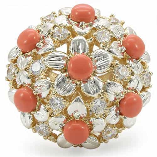 Brass Orange Coral Crystal Dome Cluster Ring view 6