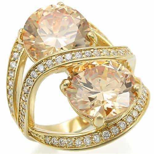 Brass Champagne CZ Heart Bypass Ring view 2