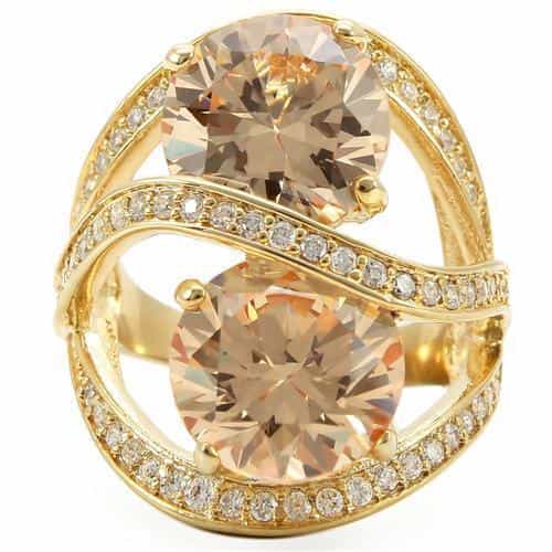 Brass Champagne CZ Heart Bypass Ring view 6