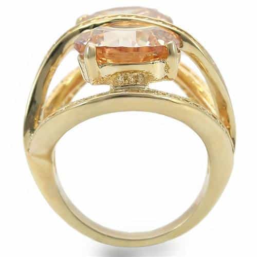 Brass Champagne CZ Heart Bypass Ring view 8