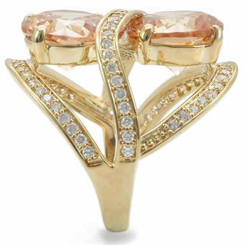 Brass Champagne CZ Heart Bypass Ring view 10