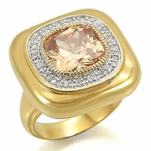 Brass Champagne CZ Cushion Halo Ring view 2