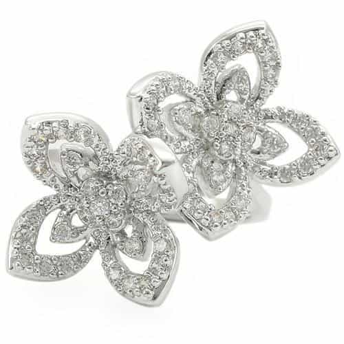 Brass CZ Pave Double Flower Openwork Ring view 6